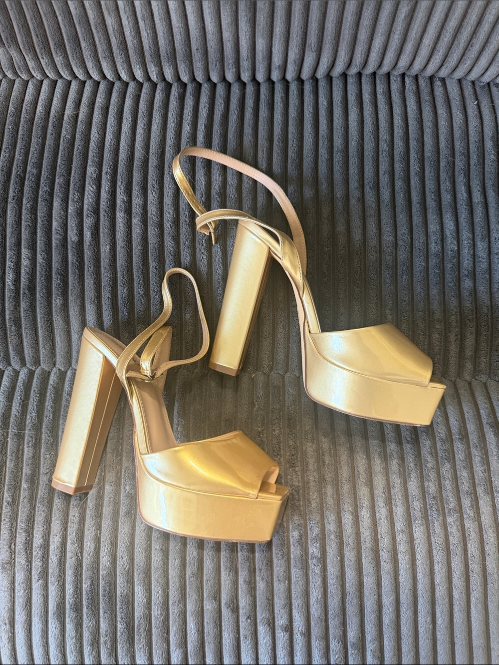 Fashion Nova Metallic Gold Platform Block Heel Sandals